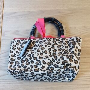 Braciano Cheetah Print Purse Pink Ribbon Bow Bamboo Handle F 6021-LE